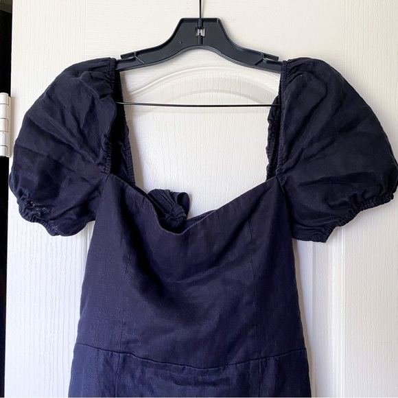 Reformation Dress Denver Linen Slit Tie-Back Midi Wedding Summer Black 6 GUC - Picture 3 of 6